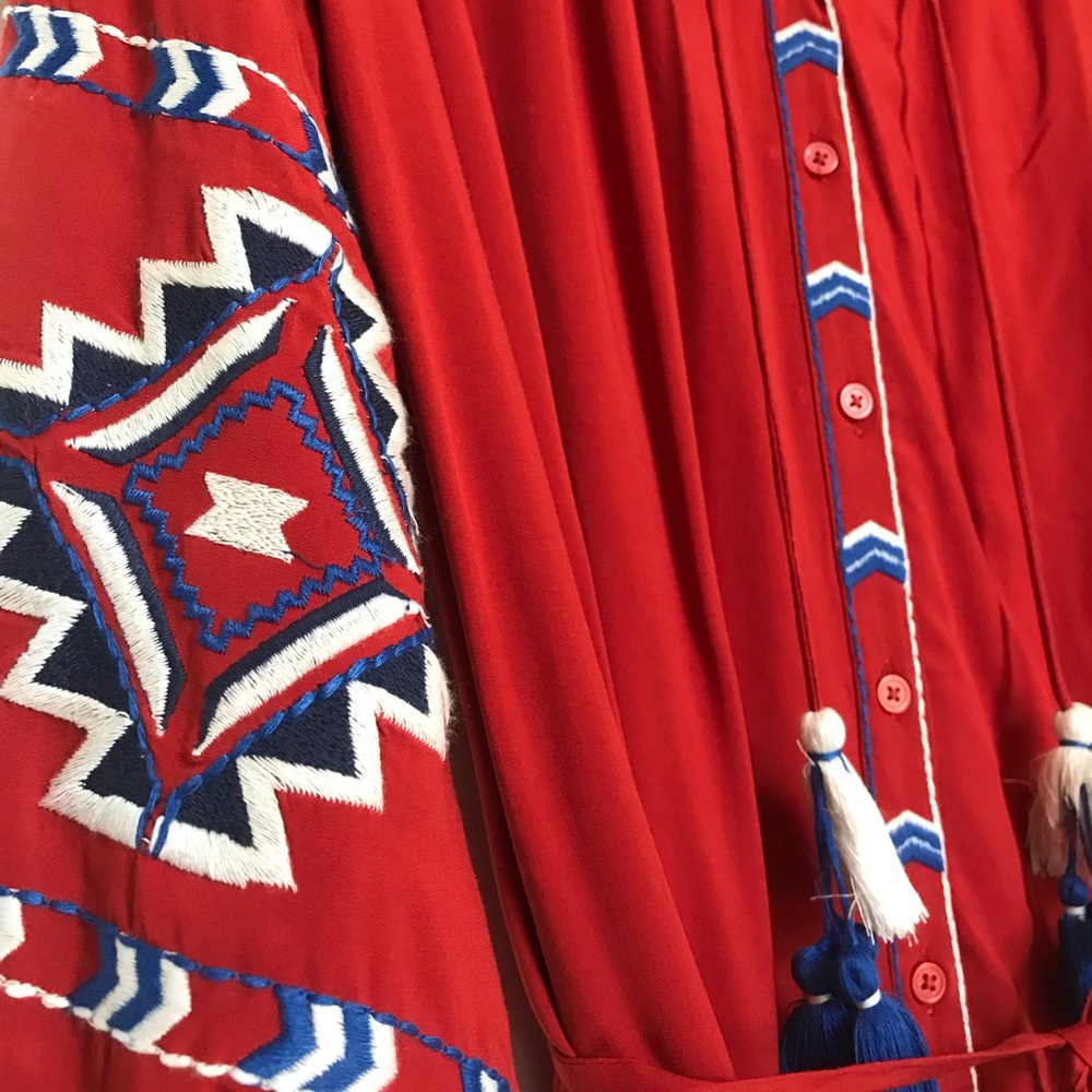 Loft Red embroidered dress Large